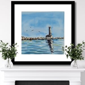 Seaside Lighthouse Watercolor Painting